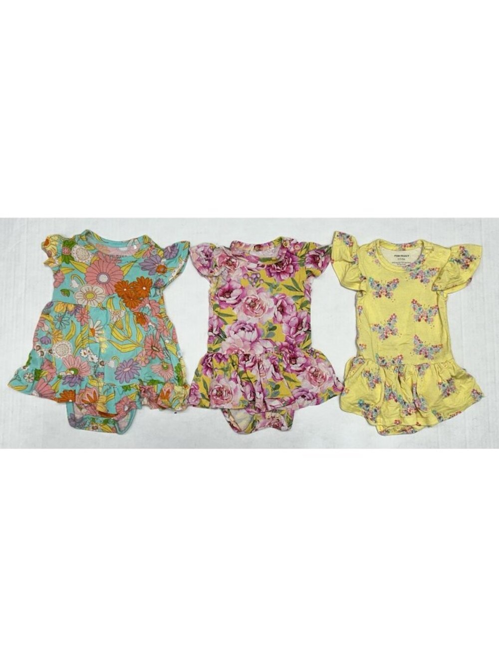 POSH PEANUT Floral Dress Romper Size 0-3 Months LOT Of 3 Bamboo Short Sleeve
